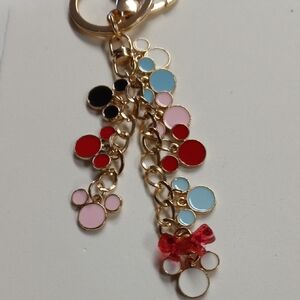 Handcrafted Gold Multi-color Charm Key ring Bag Charm. with Minnie Mouse Ears
